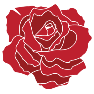 Line art illustration of a red rose.