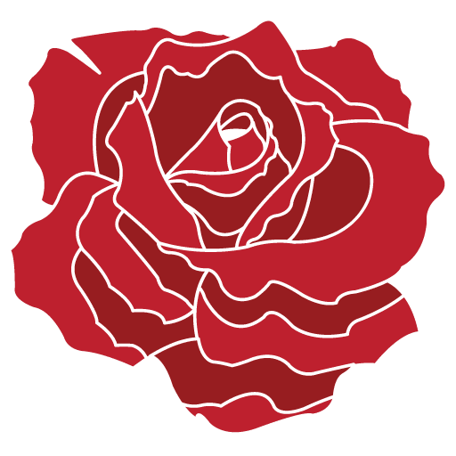 Line art illustration of a red rose.