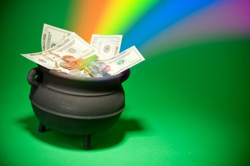 Pot with cash in it and rainbow