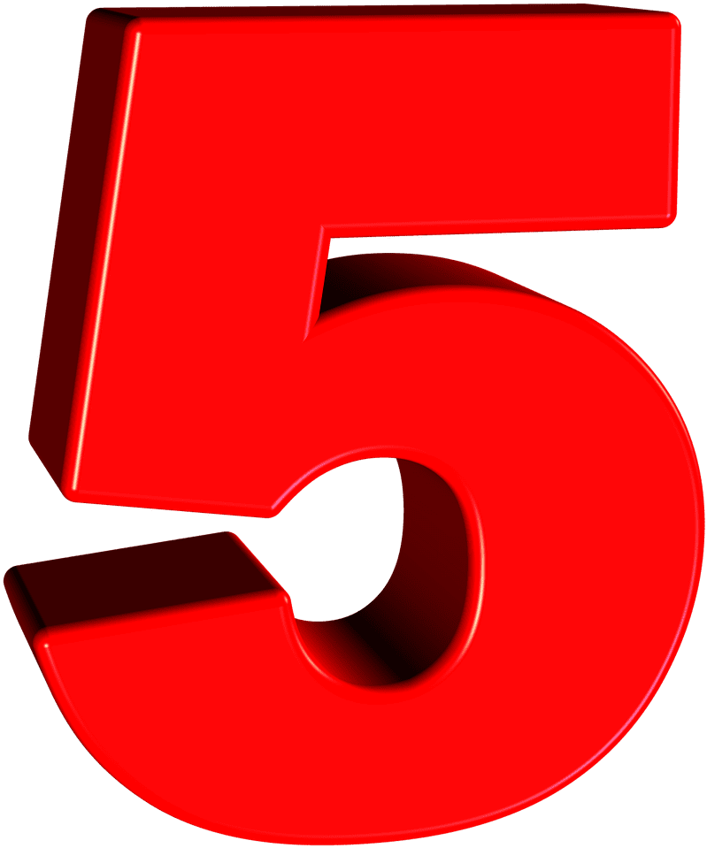 A red number five on a green background.