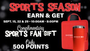 Promotional banner for a sports season event offering a complimentary sports fan gift for earning 500 points.