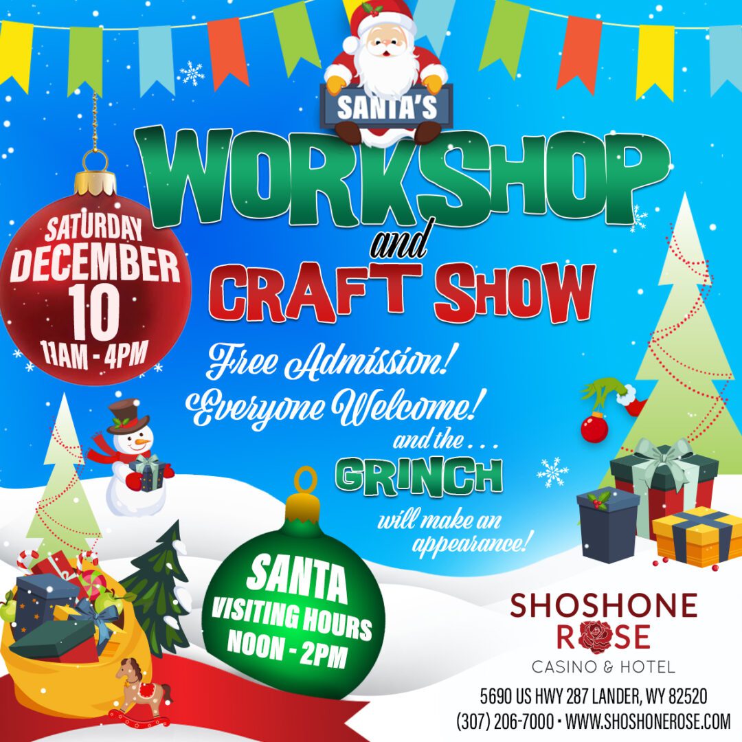 A poster for the santa 's workshop and craft show.