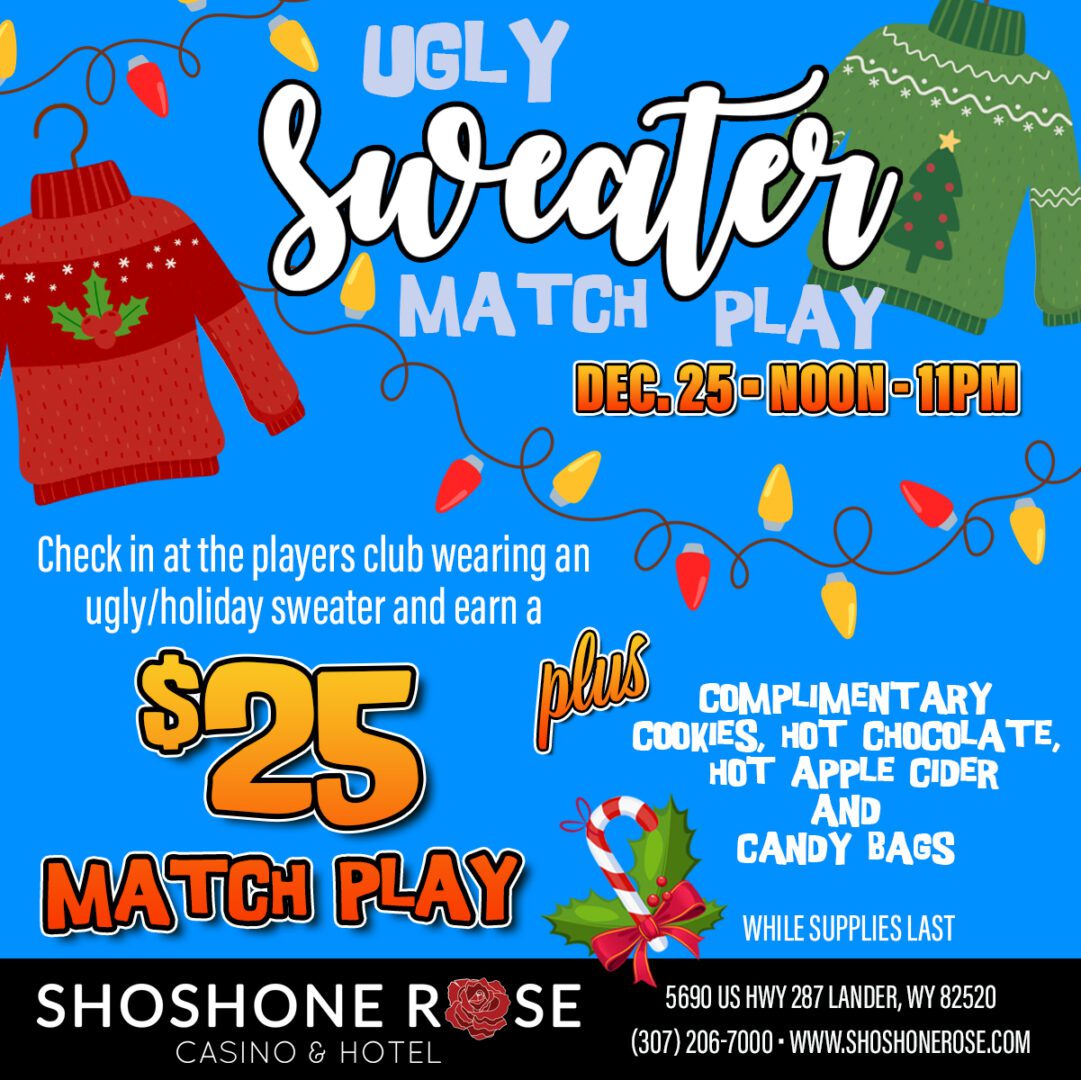 A poster for the ugly sweater match play.