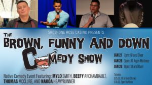 A poster of some comedians and their stand up comedy.