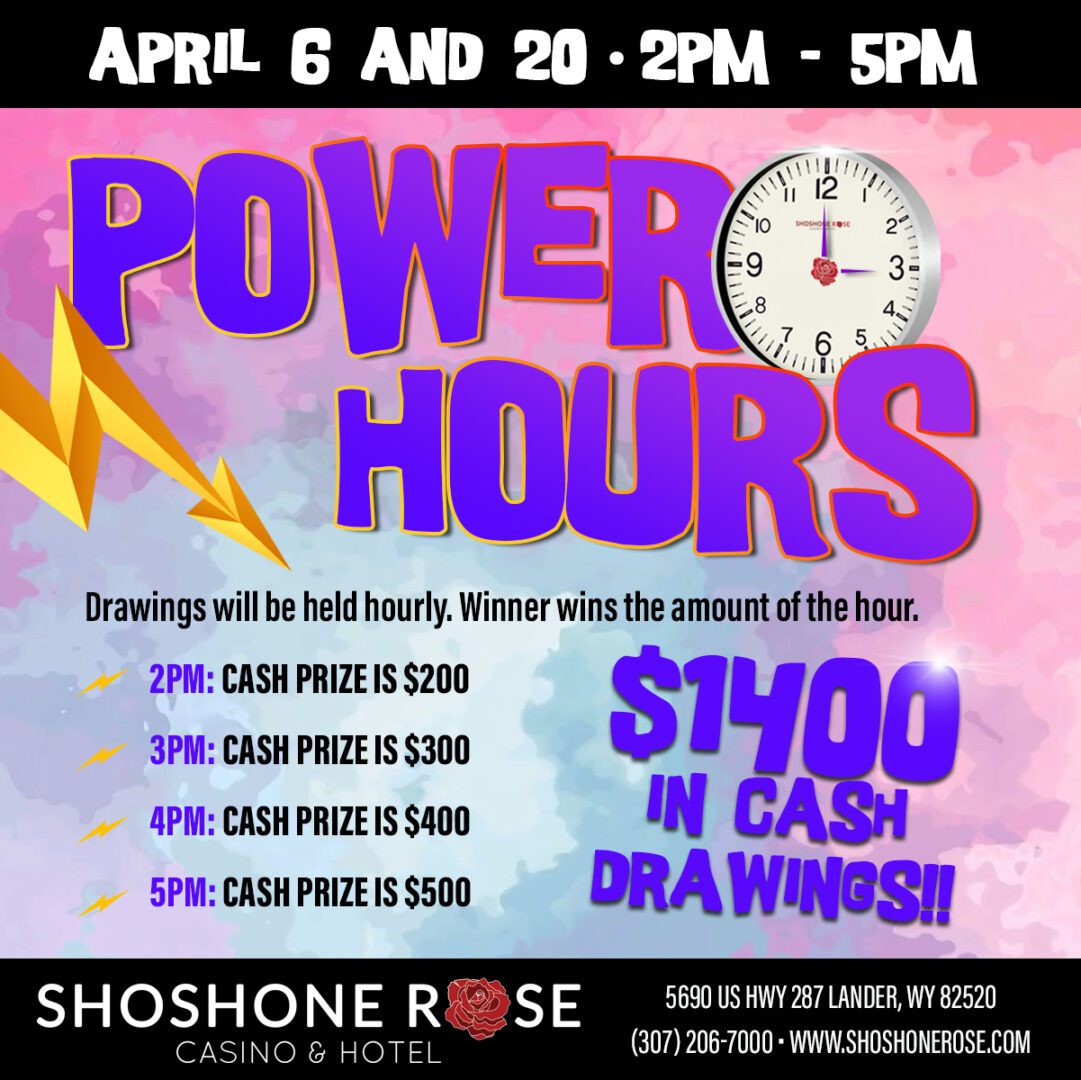 A poster advertising power hours for the event.
