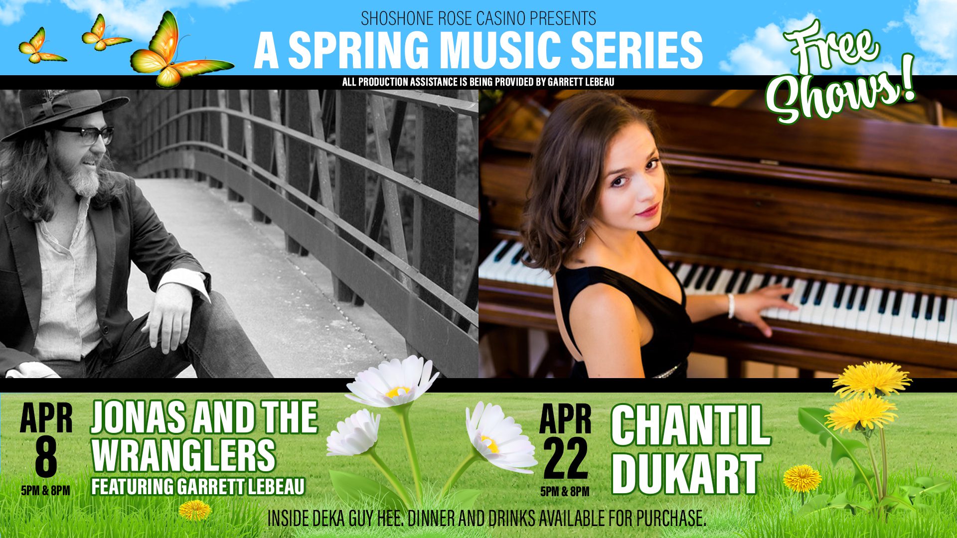 A poster for the spring music series featuring chantelle dukart and the piano players.