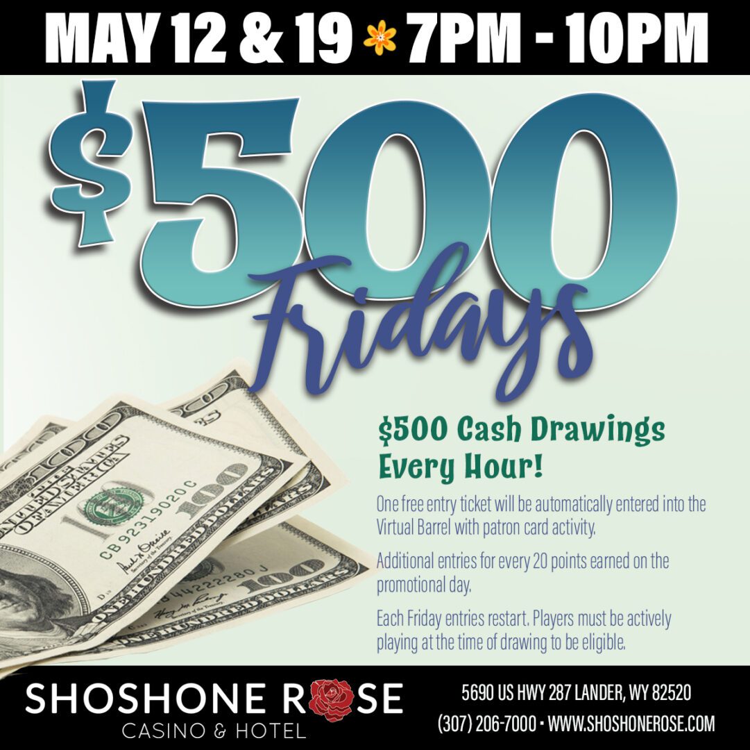 A poster advertising a $ 5 0 0 fridays event.