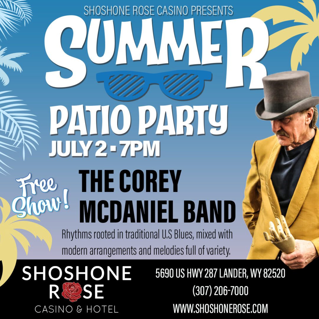 A poster for the summer patio party featuring corey mcdaniel.