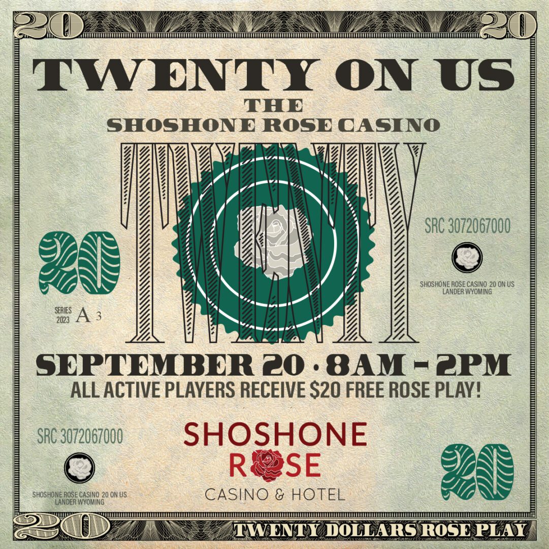 A poster for the twenty on us casino.