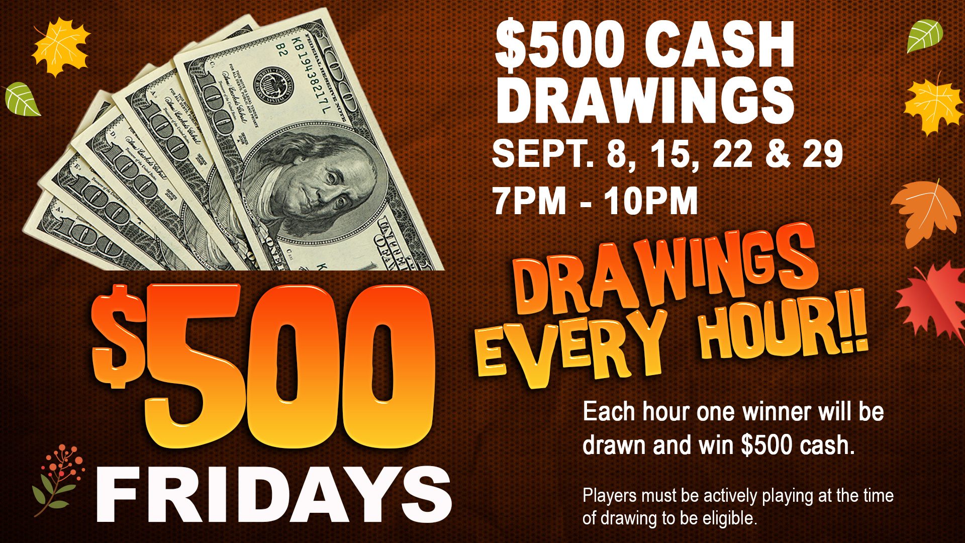 A poster with money and the words " 5 0 0 cash drawing ".