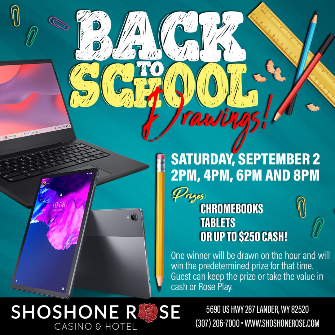 A poster for back to school showing laptops and pencils.