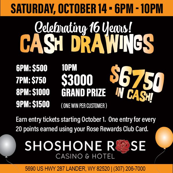 A poster advertising the 1 6 th anniversary of shoshone rose casino hotel.