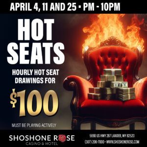 A red chair with flames on it and the words " hot seats, hourly hot seat drawings for $ 1 0 0 ".